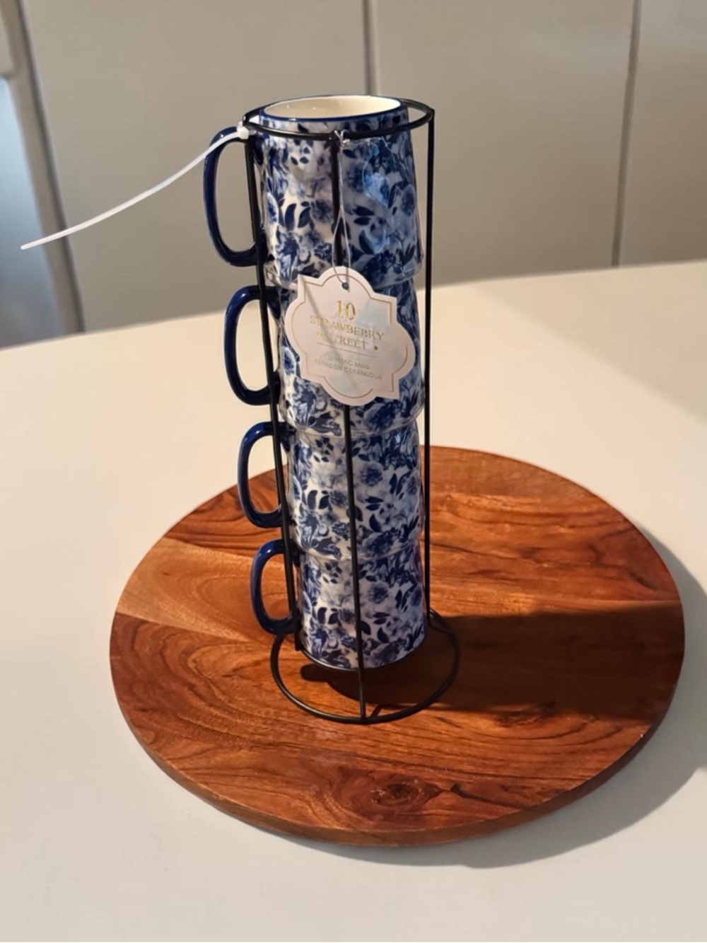 Blue Floral Stackable Expresso mug Set (Set of 4)